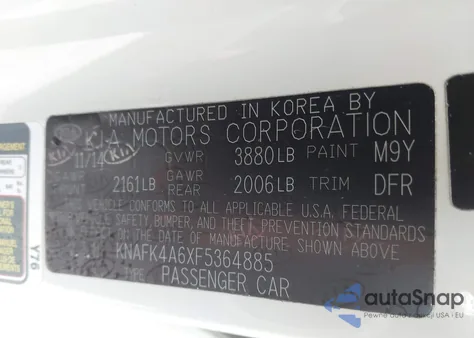 2015 Kia Forte Lx z USA, uszkodzony, nr VIN KNAFK4A6XF5364885